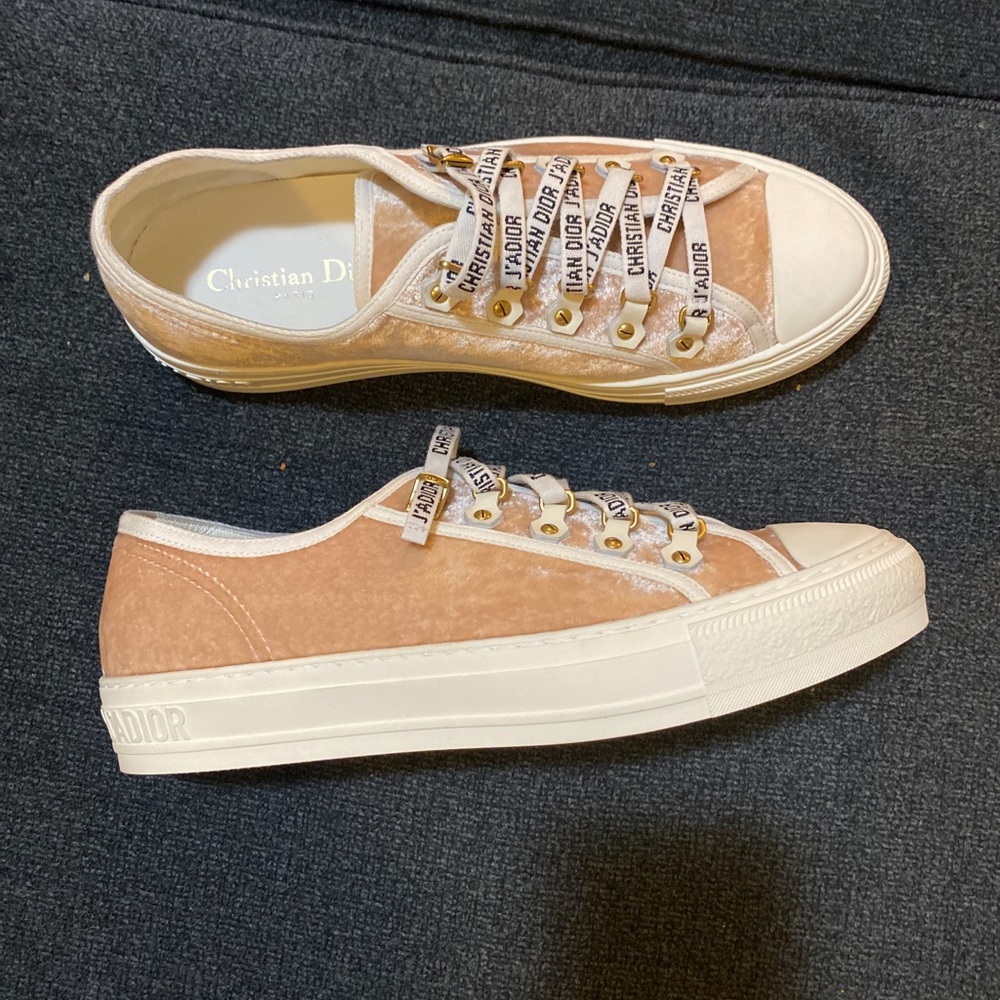 CHRISTIAN DIOR Pink Velvet Low Top Walk'N'Dior Sneakers size 41 - Picture 2 of 6